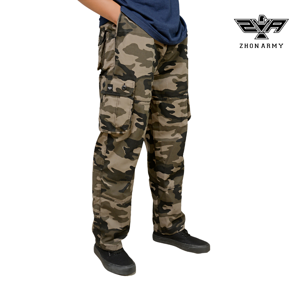 ZHON ARMY Celana Cargo Panjang Loreng Military Premium Outdoor Light Grey