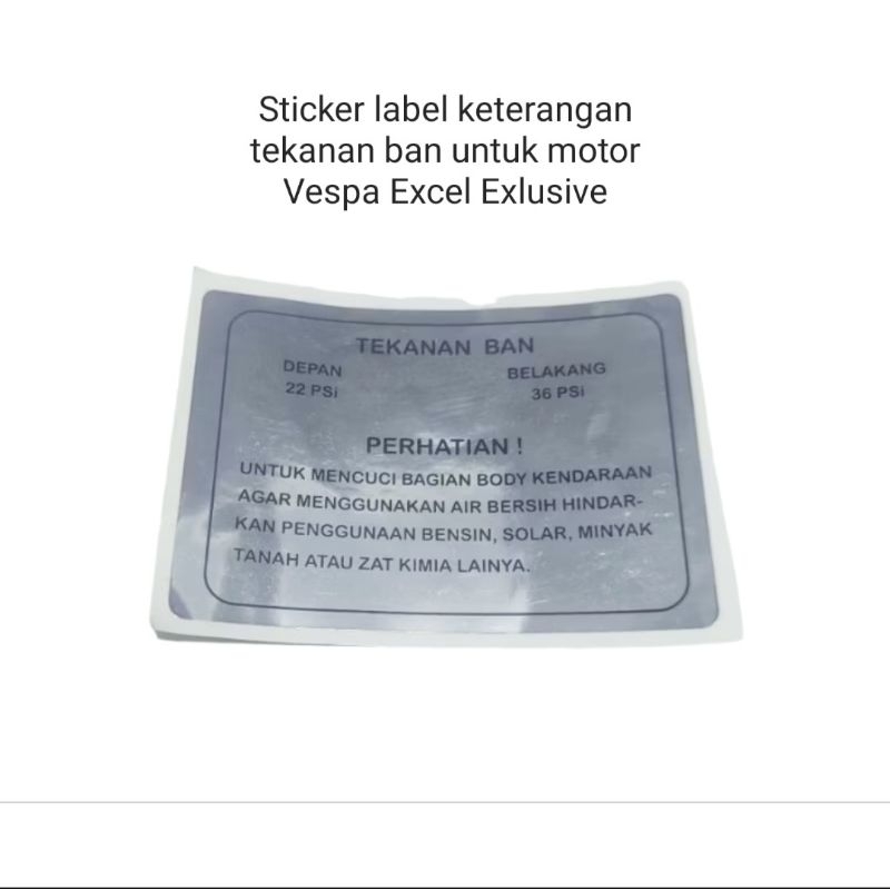 Jual STICKER KETERANGAN TEKANAN BAN UNTUK MOTOR VESPA EXCEL EXLUSIVE ...