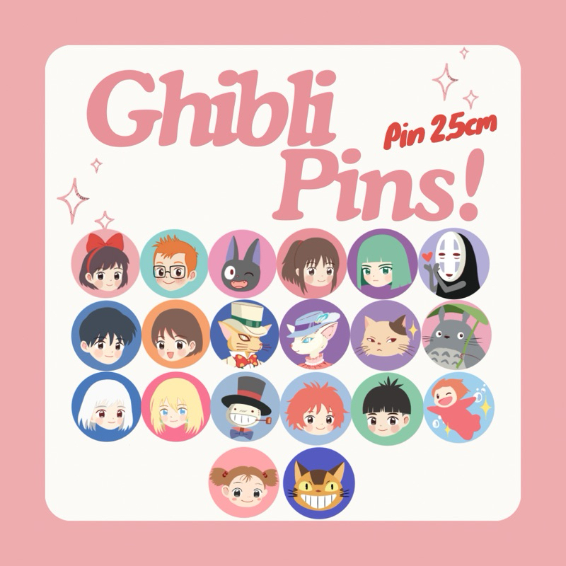 Jual (MIN 2) Ghibli Button Pins DOFF various characters 2,5cm | art by ...
