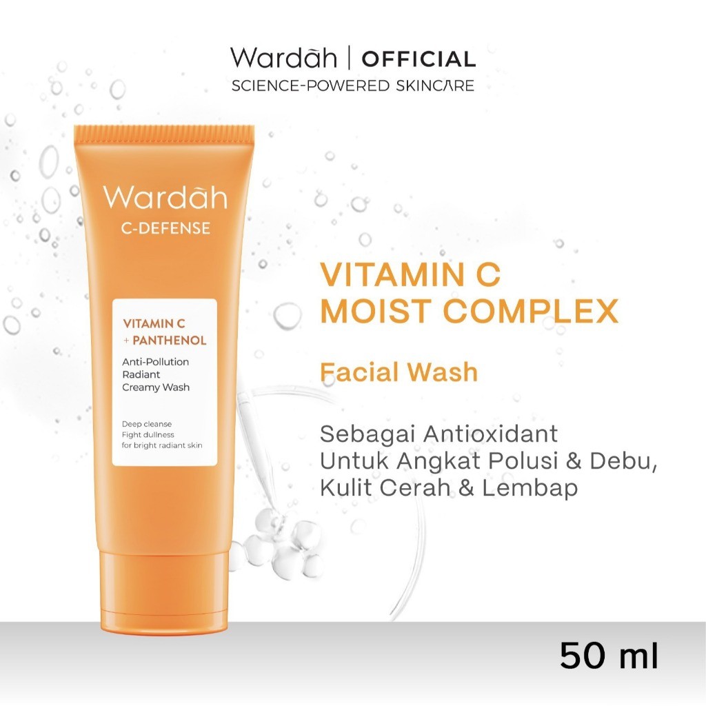 NEW! Wardah C-defense Vitamin C + Panthenol Anti-Pollution Radiant Creamy Wash - Facial Wash dengan Vitamin C + Panthenol - Pembersih Wajah untuk Membantu Kulit Tampak Lebih Cerah dan Terlindungi dari Polusi - Untuk Semua Jenis Kulit
