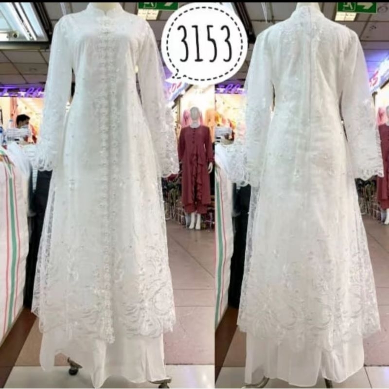 Jual GAMIS PUTIH BRUKAT TILE BORDIR PREMIUM BUKA PINTU | Shopee Indonesia
