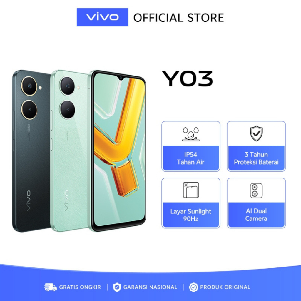 Jual vivo Y03 - IP54 Tahan Air, 3 Tahun Proteksi Baterai, Layar ...