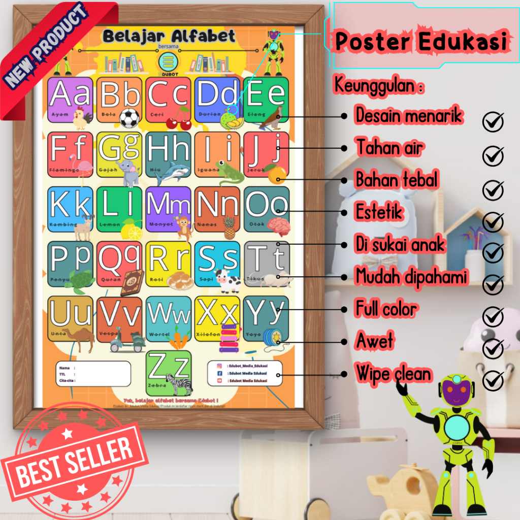 Jual POSTER ALFABET_BELAJAR ALFABET_EDUBOT_WIPE CLEAN_LAMINASI GLOSSY ...