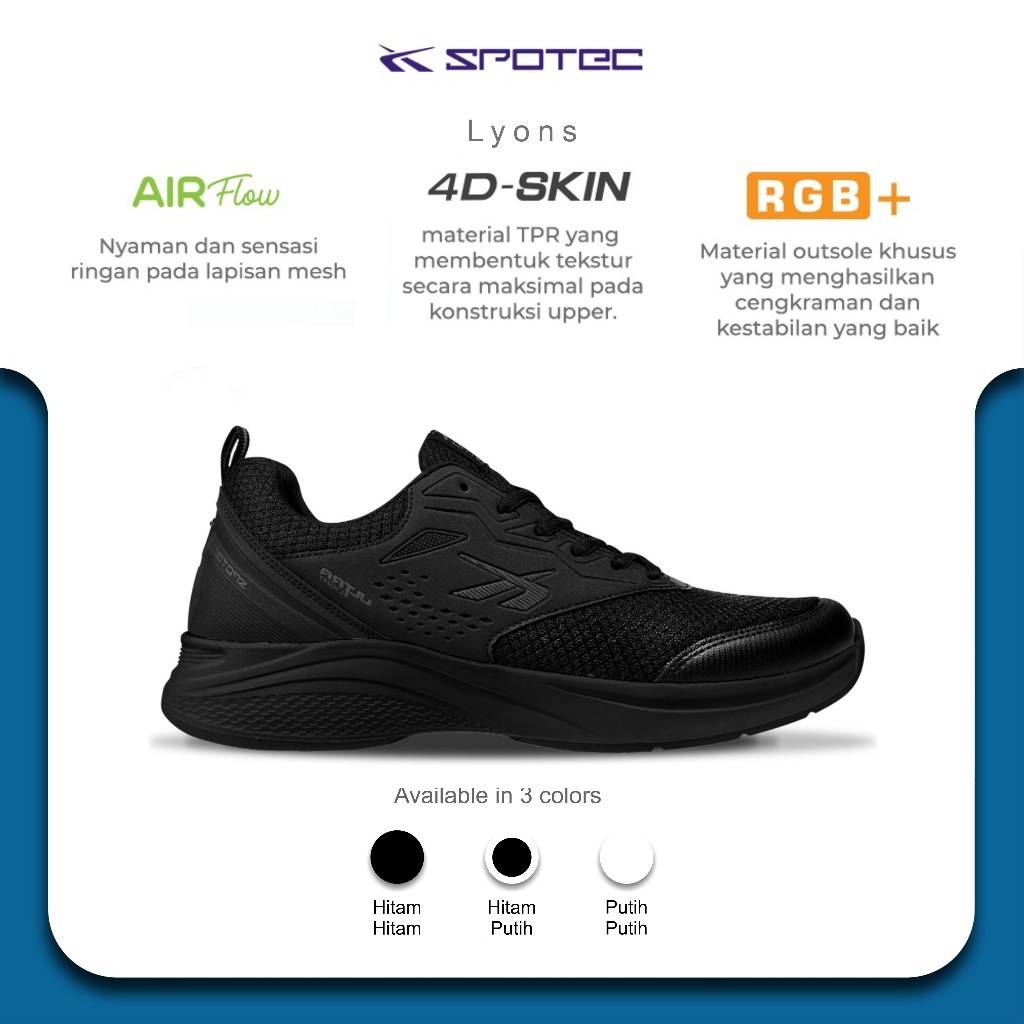 Jual SPOTEC Sepatu STUDENT Artikel LYONS - HitamHitam Original | Shopee ...