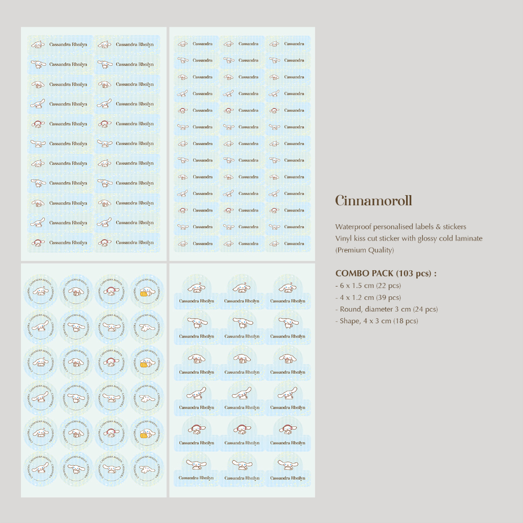 Jual CINNAMOROLL / COMBO PACK - 103 pcs / LABEL & STIKER NAMA ...