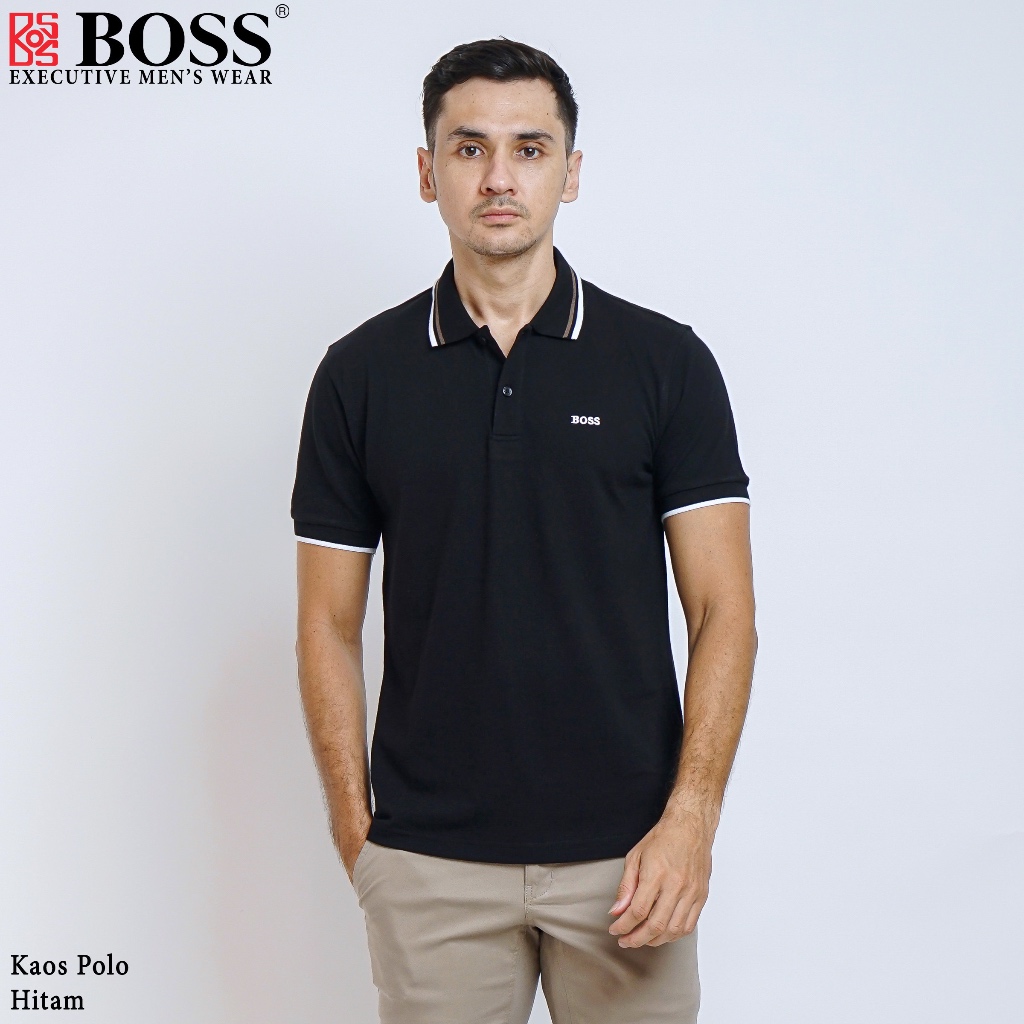 Jual BOSS Kaos Polo Polo Shirt Pria Regular Fit Hitam Shopee