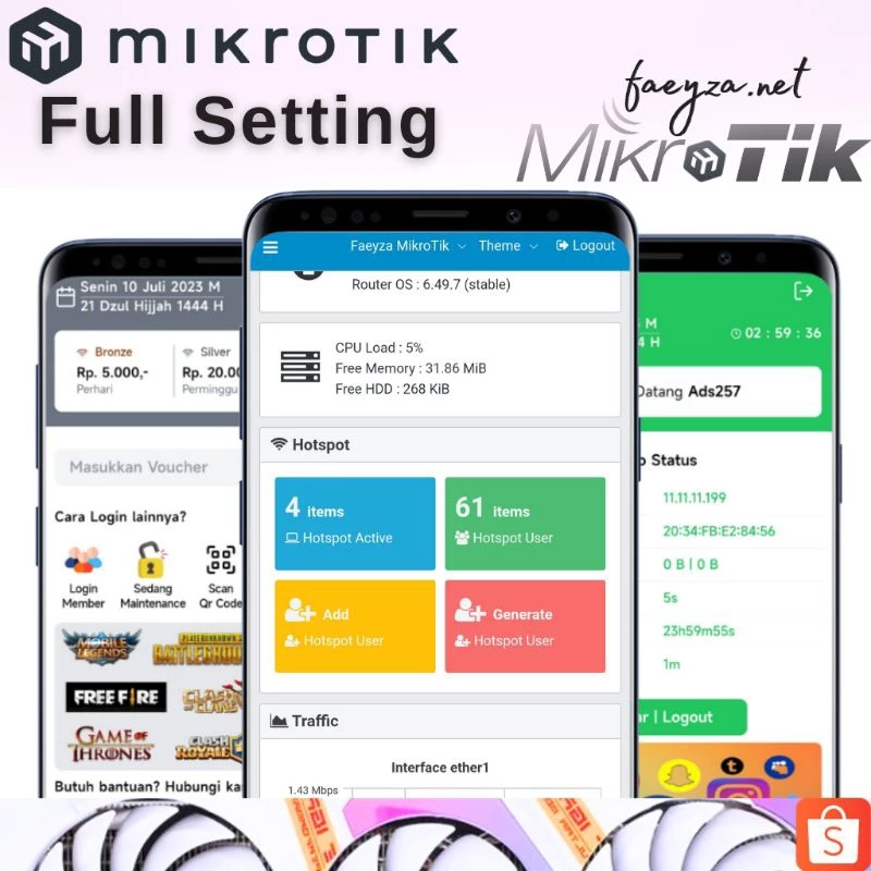 Mikrotik full setting hotspot voucher pppoe server loadbalance
