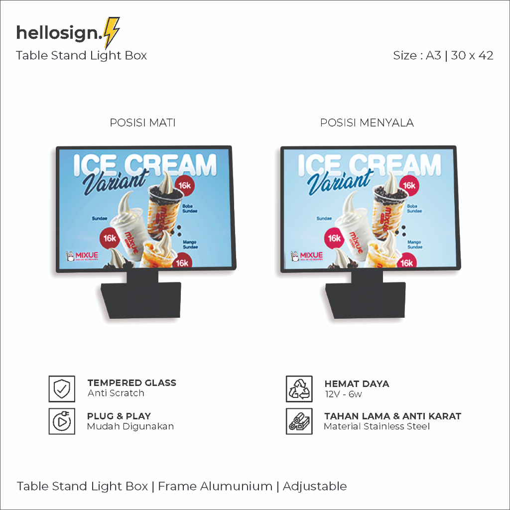 Jual Table Stand Light Box | LED Menu Meja | Daftar Menu LED | Slim ...