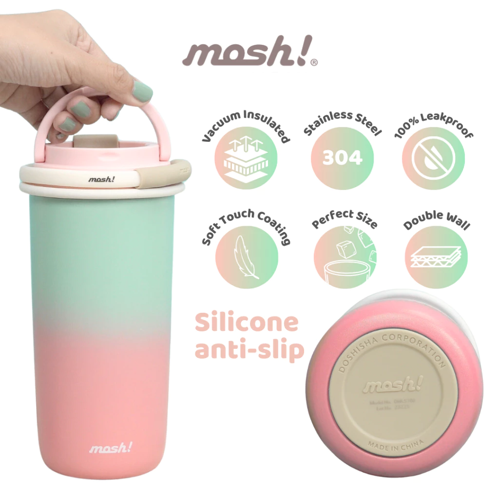 Mosh Latte Straw Gradient Tumbler - Botol Minum Stainless Steel 700ml - Pink