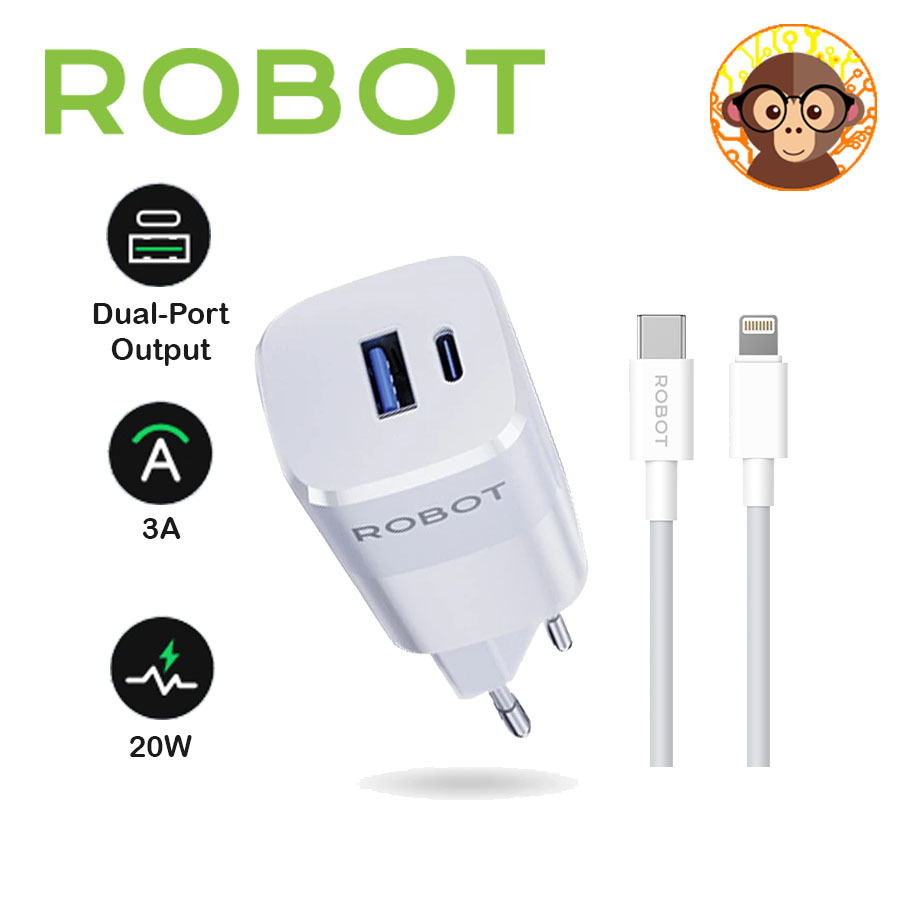 Jual Charger Robot RT-F7 Dual Port USB-A / USB Type C to Lightning 20W ...