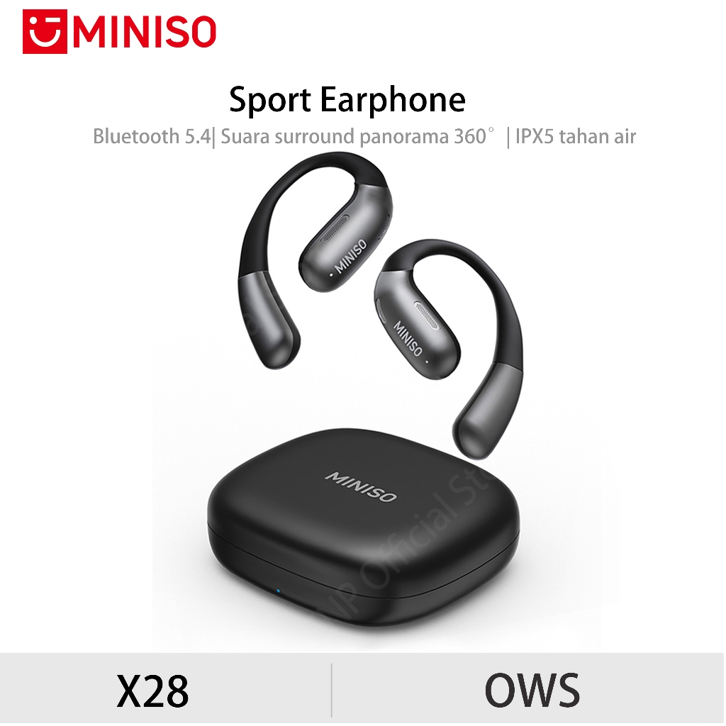 Miniso X28 OWS Headset Bluetooth Wireless TWS Suara HiFi Musik/Game  Mode IPX5 Tahan Air Earphone - Main Image