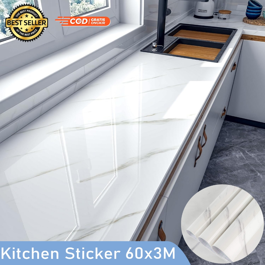 Jual Wallpaper Sticker Dapur Marmer Putih 3m x 60cm | Bahan Glossy ...