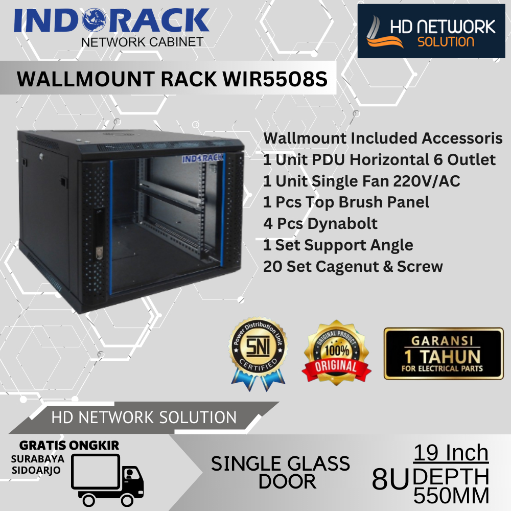 Jual Rack Server Indorack Wallmount Rack WIR5508S 8U Depth 550mm Single ...