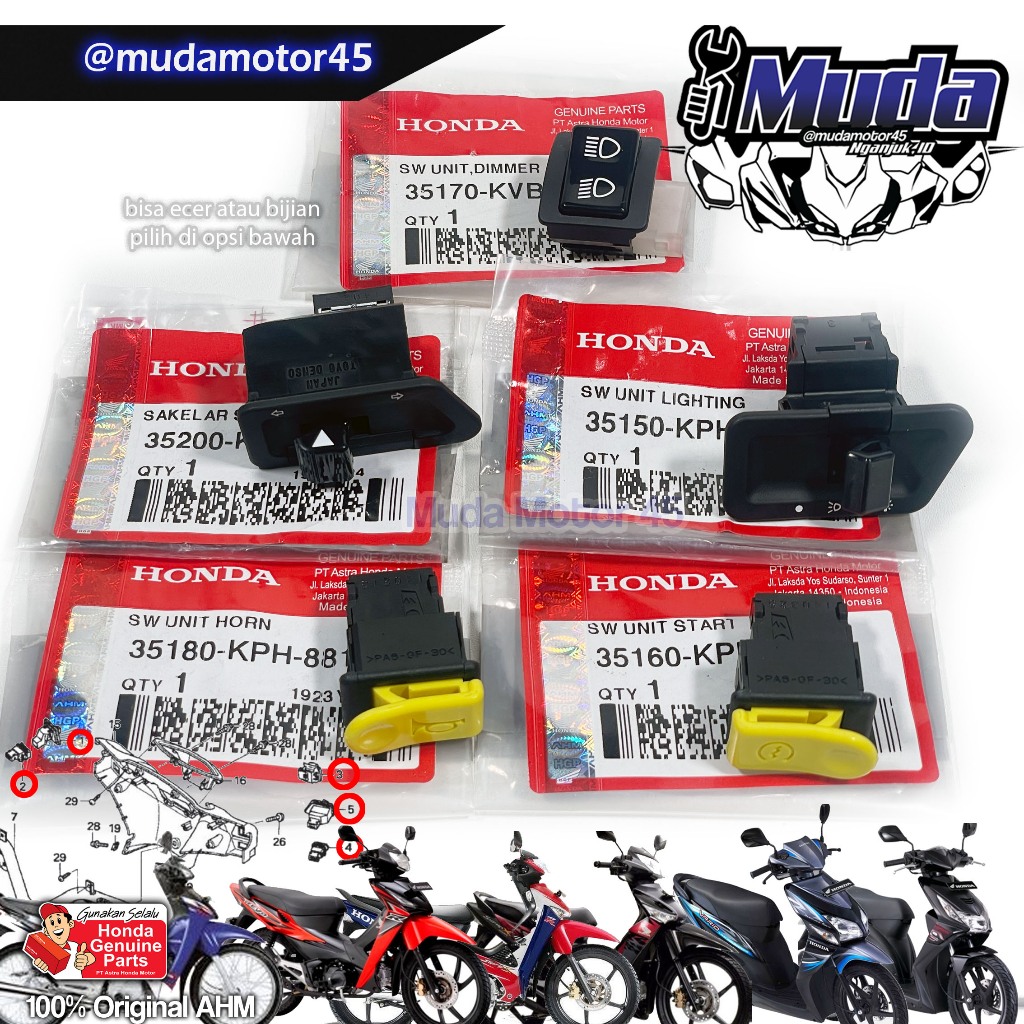 Jual TOMBOL SET SUPRA X 125 CS-1 KARISMA BEAT VARIO 110 KARBU REVO OLD ...
