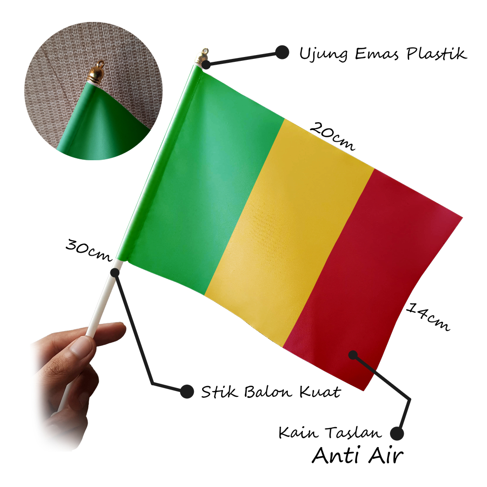 Jual Bendera Tangan Negara Mali - Bendera Stik Pawai Mini Kecil Bahan ...