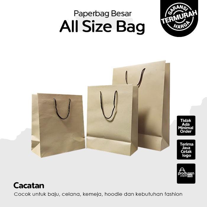 Jual Talikur Paper Bag Kado Jumbo All Size Paperbag Polos Warna Coklat Packing Baju Kemeja