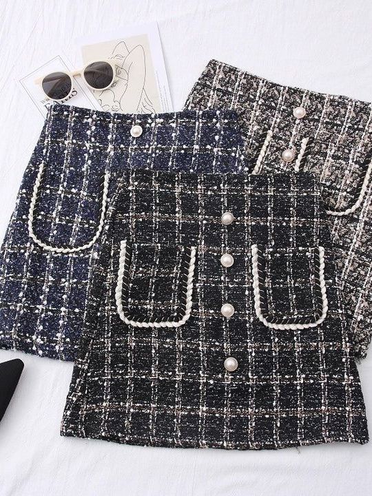 Jual tweed gwen buttoned skirt rok pendek dengan celana di dalam bahan ...