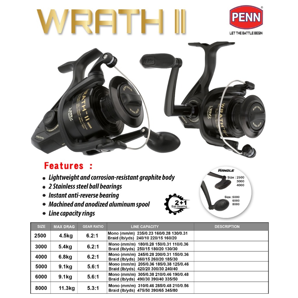 Jual PENN Reel Pancing Spinning WRATH II 2500 - 8000 2+1 Shielded ...