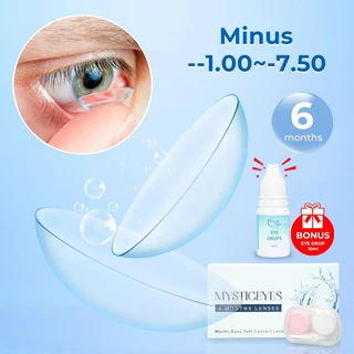 【-1.00s/d -7.50】Mysticeyes Softlens Clear Lens  lensa kontak 14.00mm 6 Monthly Bening Minus Softlens+Eyedrop 10ML