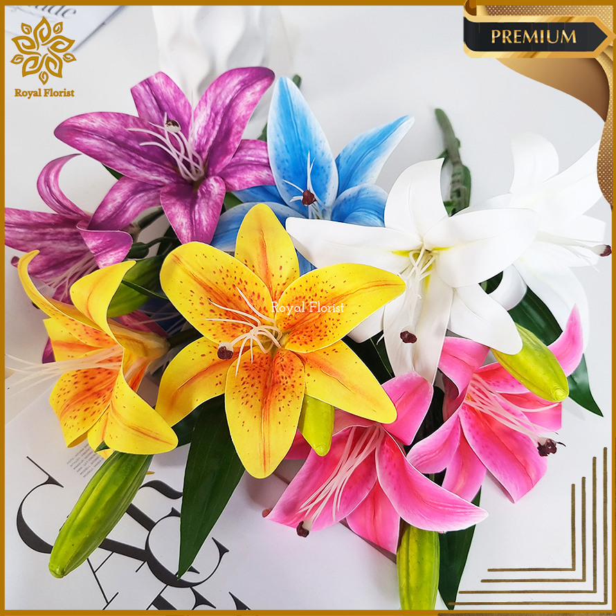 Jual Bunga Lily Latex 3 Cabang Bunga Lili Palsu Bahan Latex Artificial ...