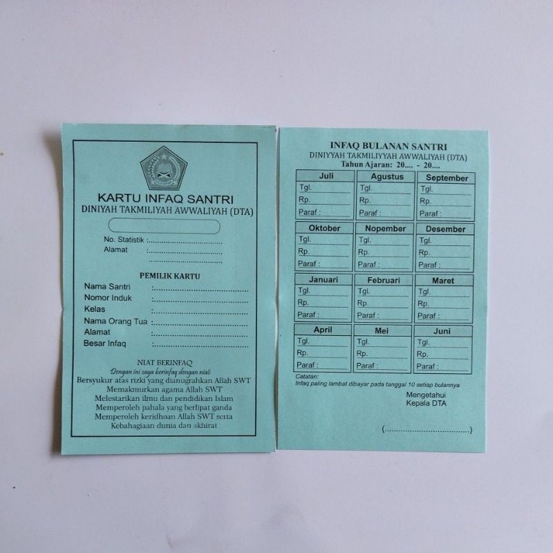 Jual KARTU INFAQ SANTRI DTA 1 PACK (50 LEMBAR) | Shopee Indonesia