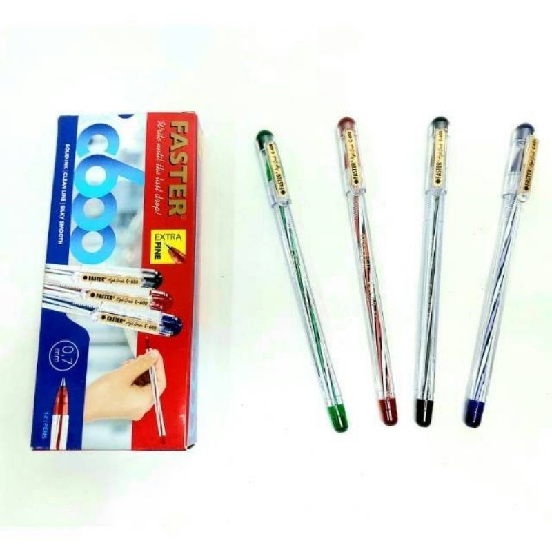 Jual (1BOX = 12PCS) PULPEN FASTER C600 0.7mm / FASTER F3 0.5mm / Pena ...