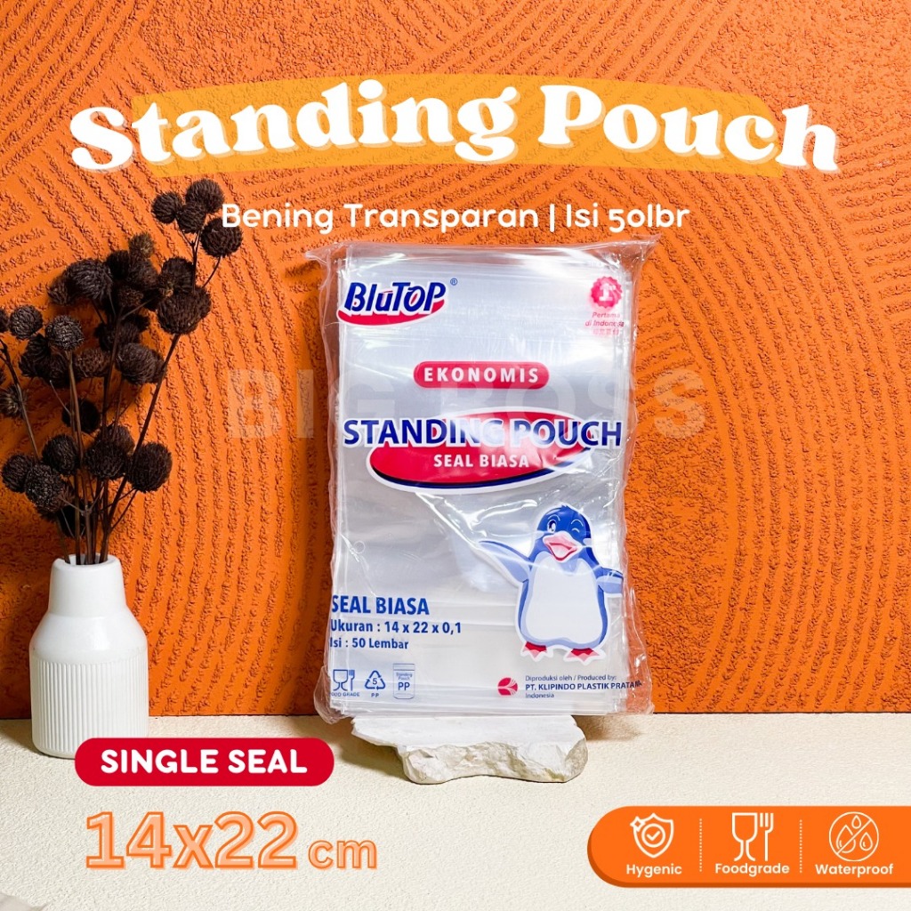 Jual [50pcs] Standing Pouch Single Seal Bening Transparan Plastik