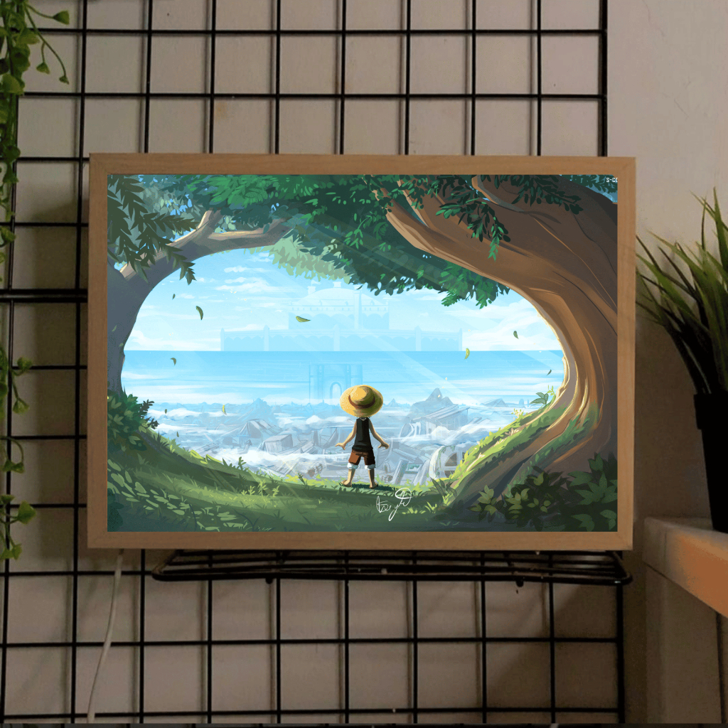 Jual [BISA CUSTOM] Desain Anime One Piece Light Painting LED Frame Kado ...