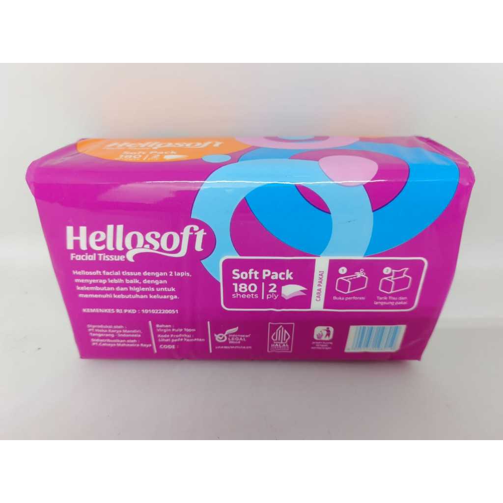 Jual Tissue Facial HELLOSOFT 180 sheets 2 ply Tisu wajah serat alami ...