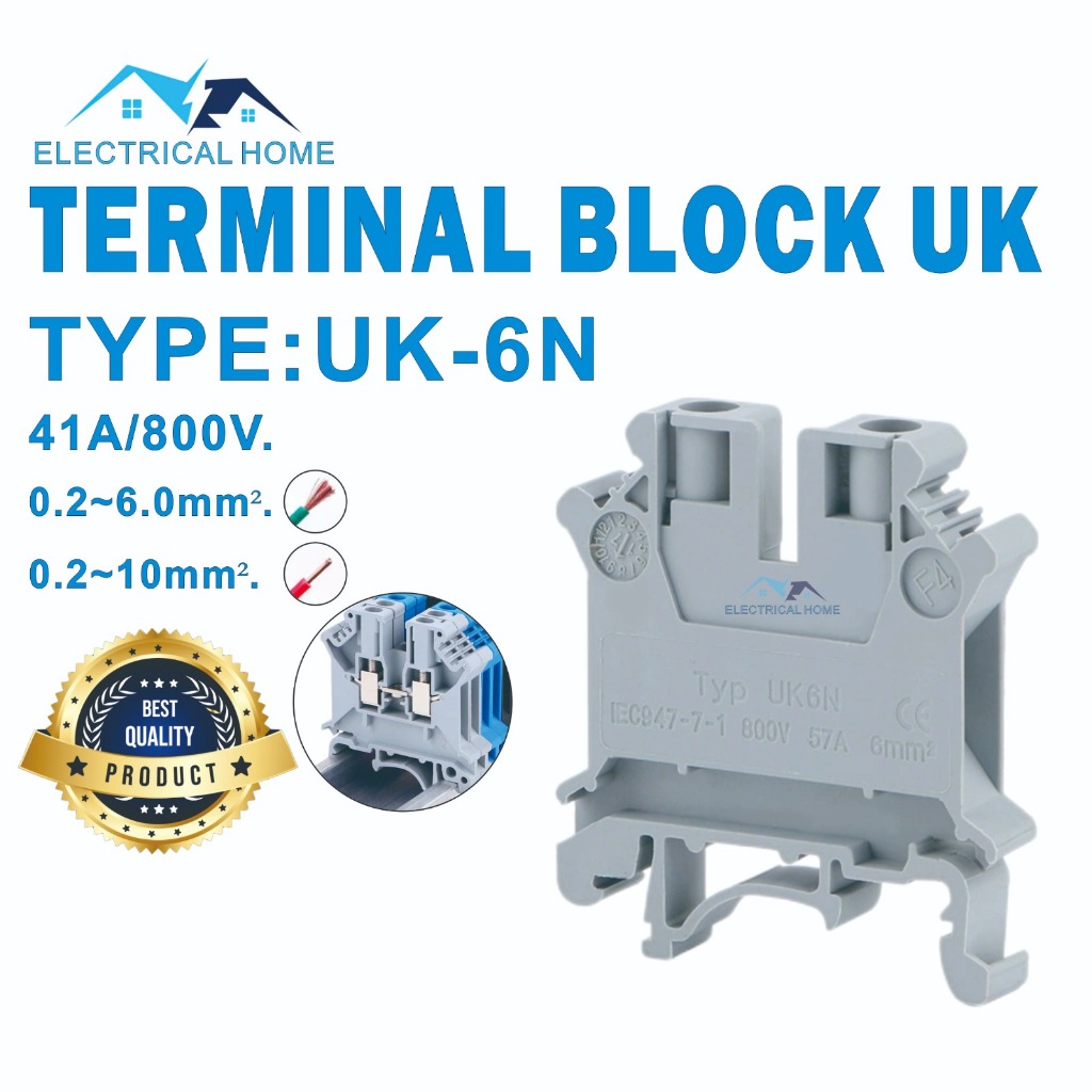 Jual Terminal Block Modular UK-6N (0.2~6mm) 800V Din Rail | Shopee ...