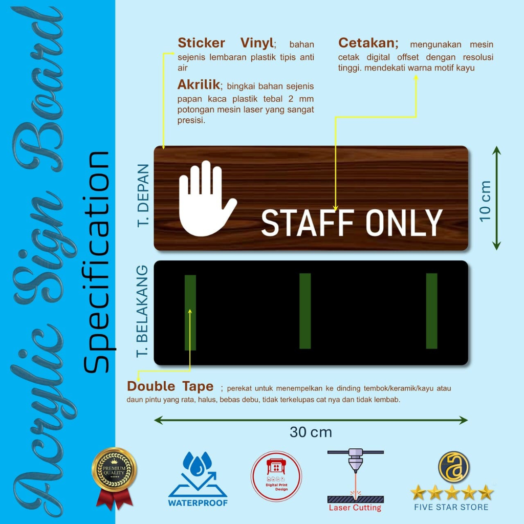 Jual Staff Only Sign Board Acrylic 10x30cm - Papan Rambu/Tanda Dilarang ...
