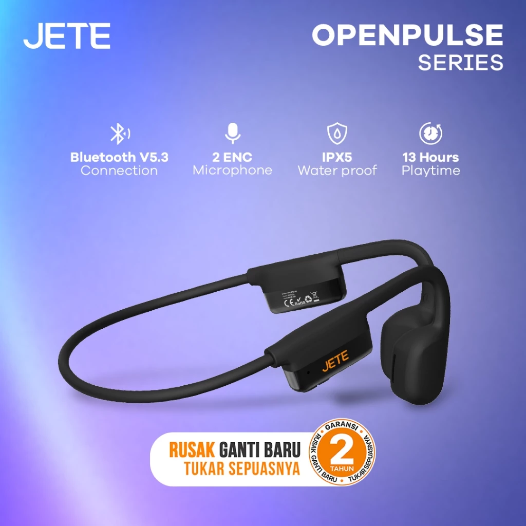 JETE Open Pulse Sport Headset Bluetooth IPX5 ENC 2 MIC - Headset Lari - Garansi 2 Tahun