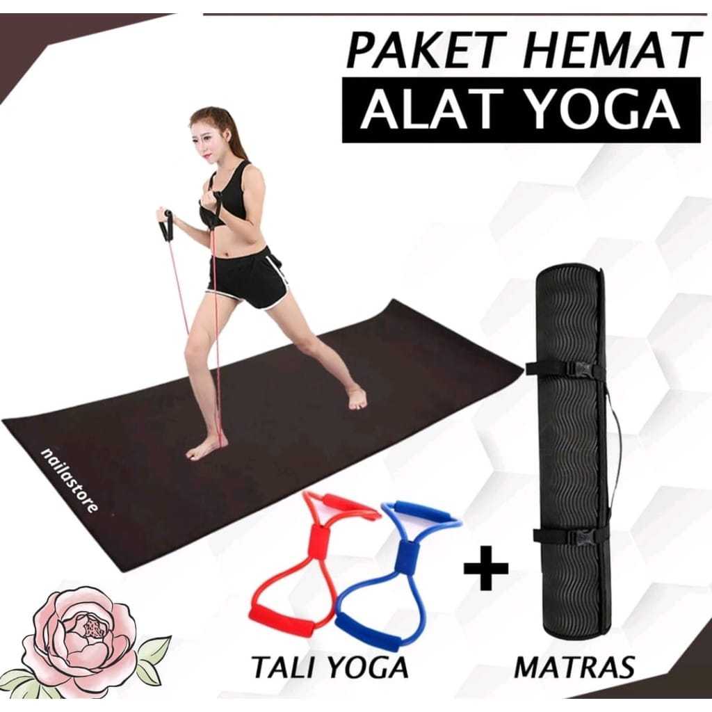 Paket Hemat Yoga Matras Yoga plus Tali Elastis Streching ALAT Olahraga