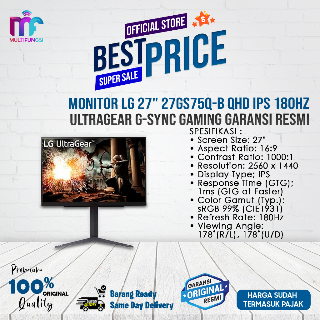 Jual Monitor LG 27" 27GS75Q-B QHD IPS 180Hz UltraGear G-Sync Gaming ...