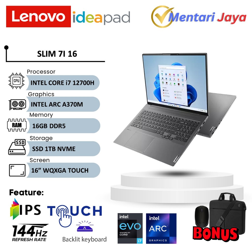 Jual Lenovo Slim 7i 16 Intel i7 12700H 16GB DDR5 1TB SSD ARC A370M ...