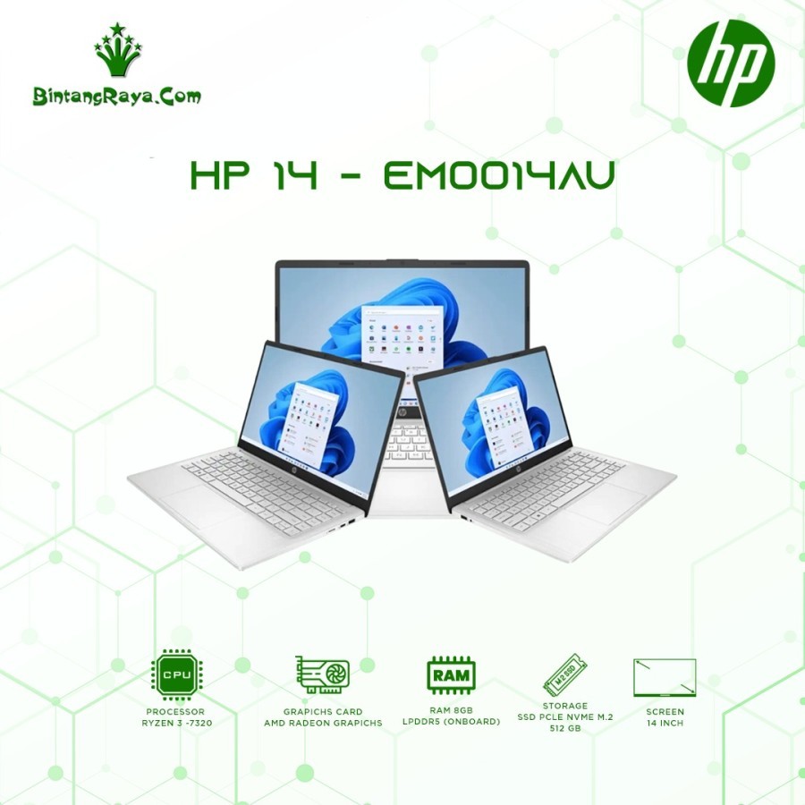 Jual LAPTOP HP 14-EM0014AU SILVER R3 RAM 8GB SSD 512GB WIN 11+OHS 14 ...