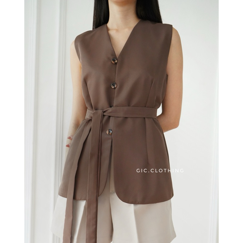 Jual [GIC] ELODIE VEST - atasan rompi v neck wanita sleeveless | Shopee ...