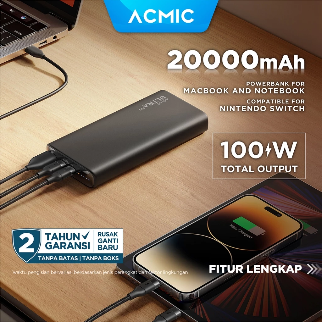 ACMIC ULTRA 20000mAh Powerbank 100W Type C Super Fast Charging Laptop