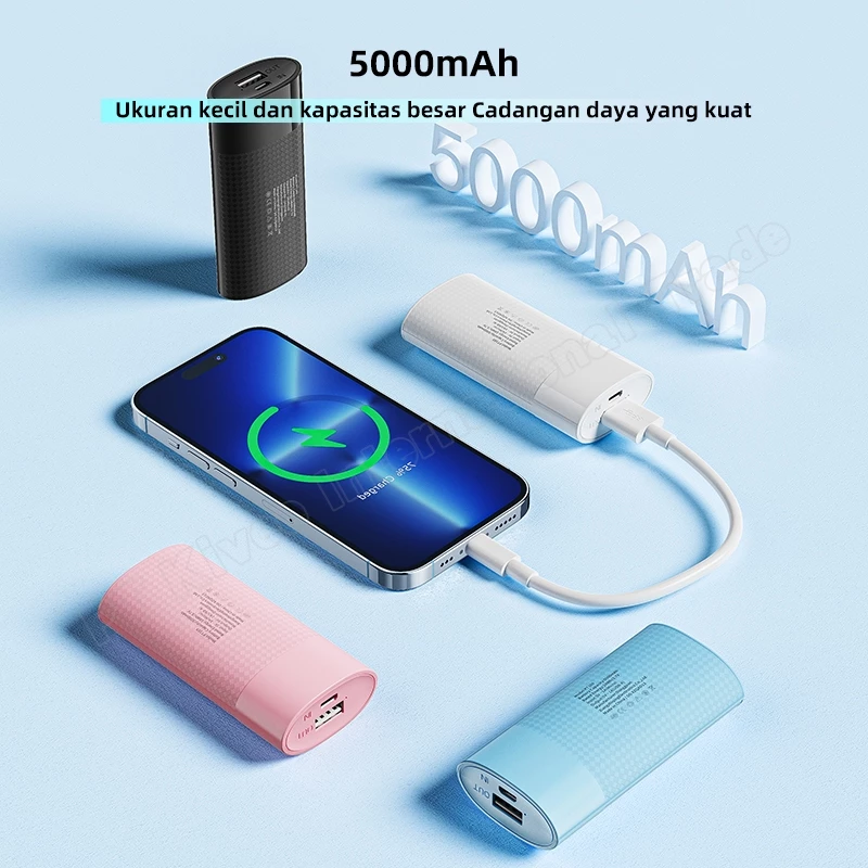 KIVEE Powerbank Fast charging mini Portabel 5000 mAh Macaron for Xiaomi, Oppo, Vivo, Samsung, iPhone
