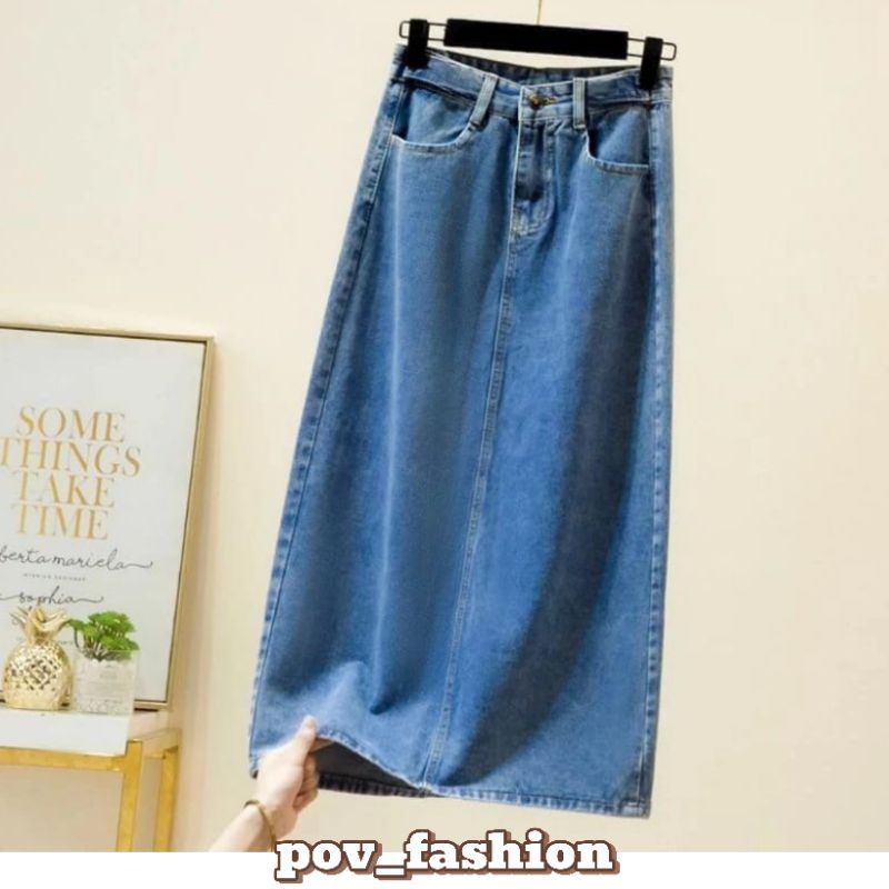 Jual HIGHWAIST ROK JEAN A-LINE 7/8-BASIC SKRIT JEANS 780 || ROK JEANS ...