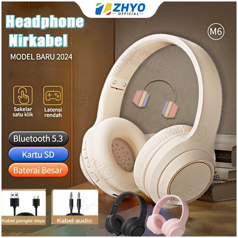 【𝟭𝟬𝟬%𝗢𝗥𝗜】M6 Headset Bluetooth 5.3 TWS Nirkabel Bloetooth Headphone Dual Mode HIFI Stereo Musik Handset with Mikrofon Gaming Handphone Blutut Noise Cancelling Low Latency Over Ear Henset Hendset Bloetooth 5.3 Murah
