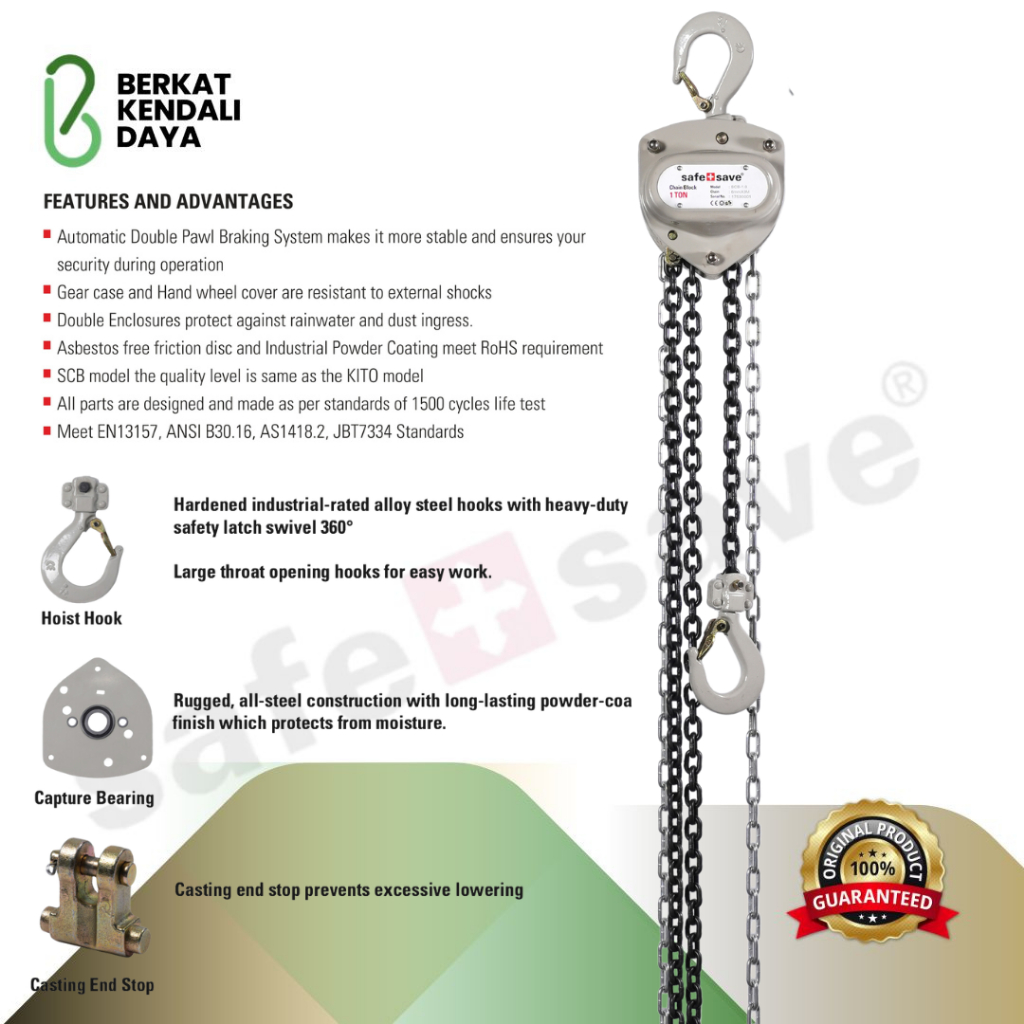 Jual SAFE+SAVE Manual Chain Hoist 3 Ton (SCB) - Chain Block / Lifting ...
