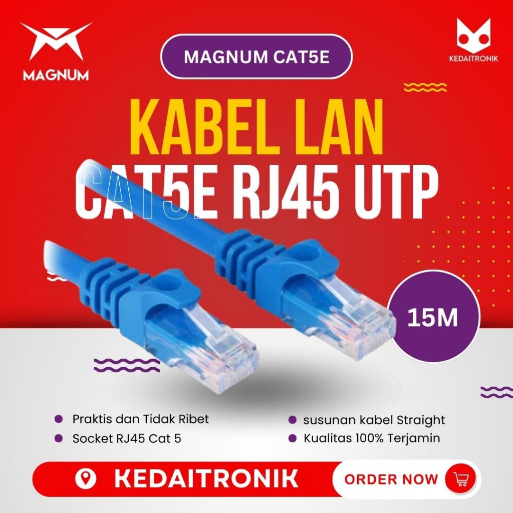 Jual Kabel LAN Cat5 15M MAGNUM RJ45 UTP Cat 5 Pabrikan Jadian 15 meter ...