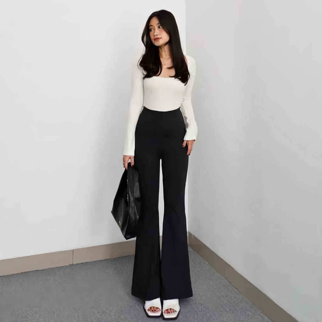 Celana Cutbray Wanita Highwaist Scuba Premium Pinggang Karet Legging Flare Pants Kulot Celana Kantor