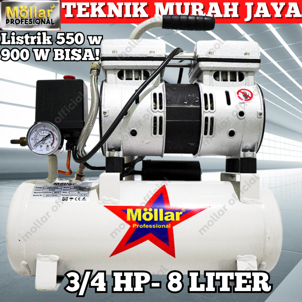 Jual MOLLAR Kompresor Angin AC1008S 3/4 hp 8 Liter Silent Oiless Air ...