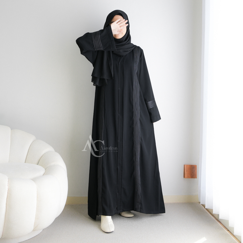 Alaydrus Collection Abaya List Hitam Gamis Maxi Dress Arab Saudi Gamis Syari Muslimah Bahan Jetblack
