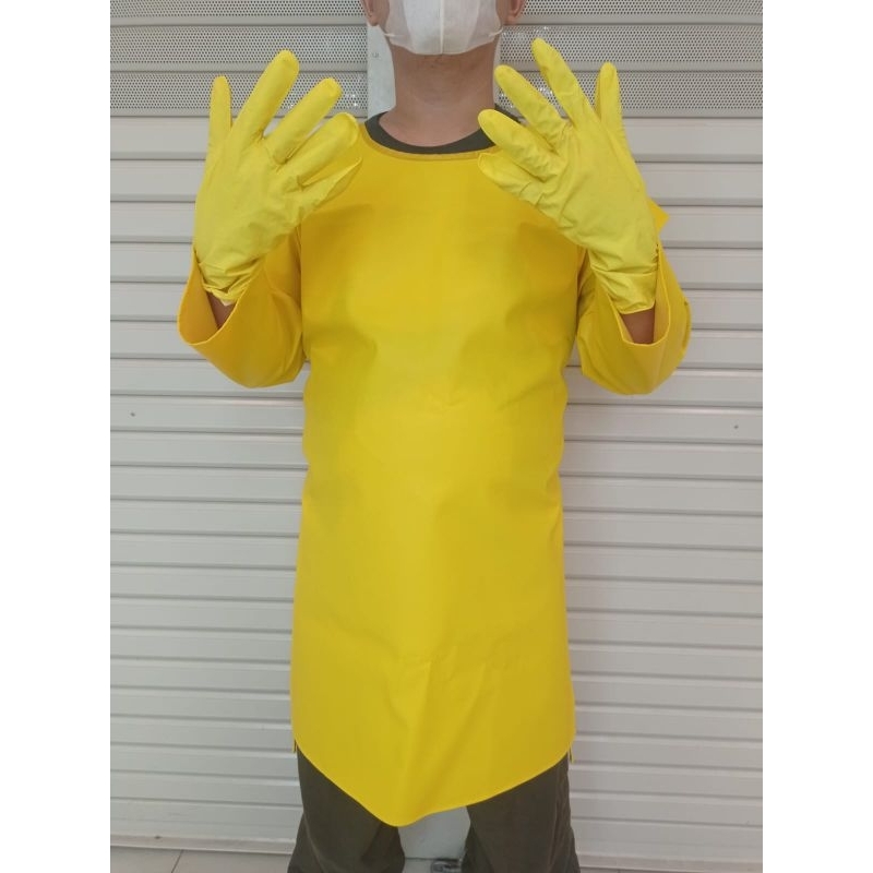 Jual Apron Semprot 2 Sisi PVC KUNING plus Lengan dan Sarung Tangan ...
