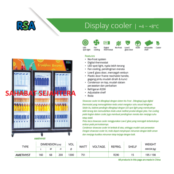 Jual RSA Showcase / Display Cooler 3 Pintu AMETHYST Kulkas 3 Pintu ...