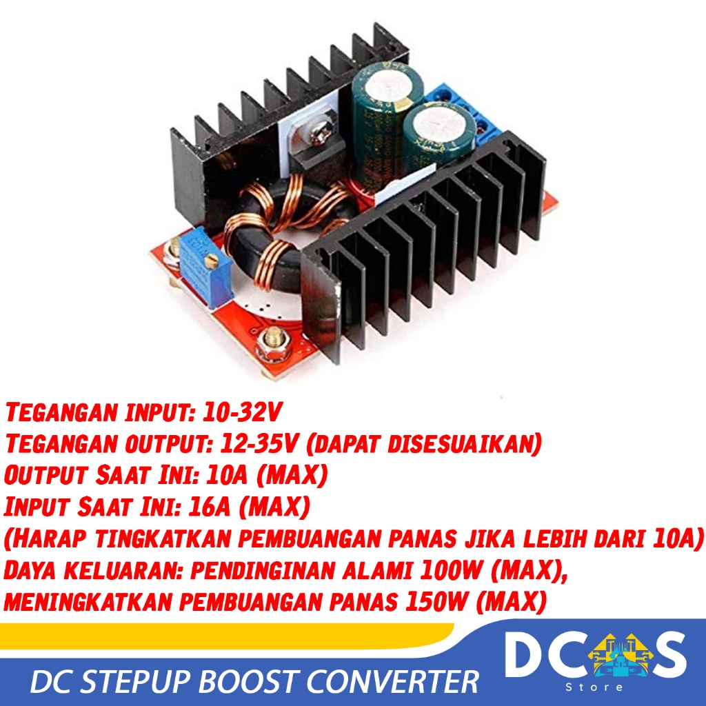 Jual DC STEPUP BOOST CONVERTER 150W 6A 10-32V TO 12-35V Step Up DC Step ...