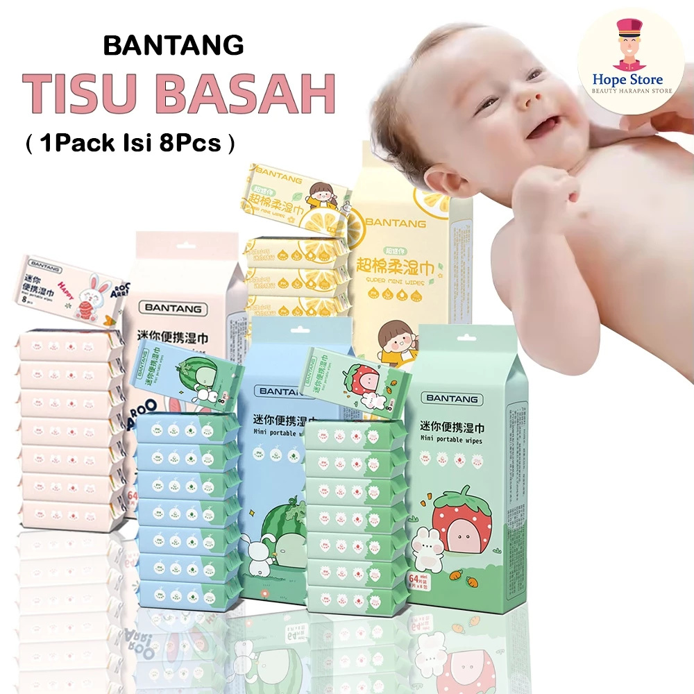 [ 1Pack Isi 8 ] Tisu Basah Mini Tissue Basah Motif Lucu Karakter Isi 8 Pack Lebih Banyak | AutoStock